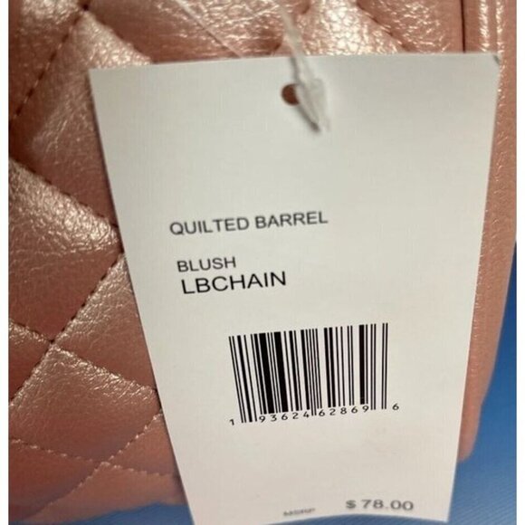 Betsey Johnson Pink Blush Metallic Quilted Chain Detail Gold Logo Barrel Handbag - Picture 4 of 6